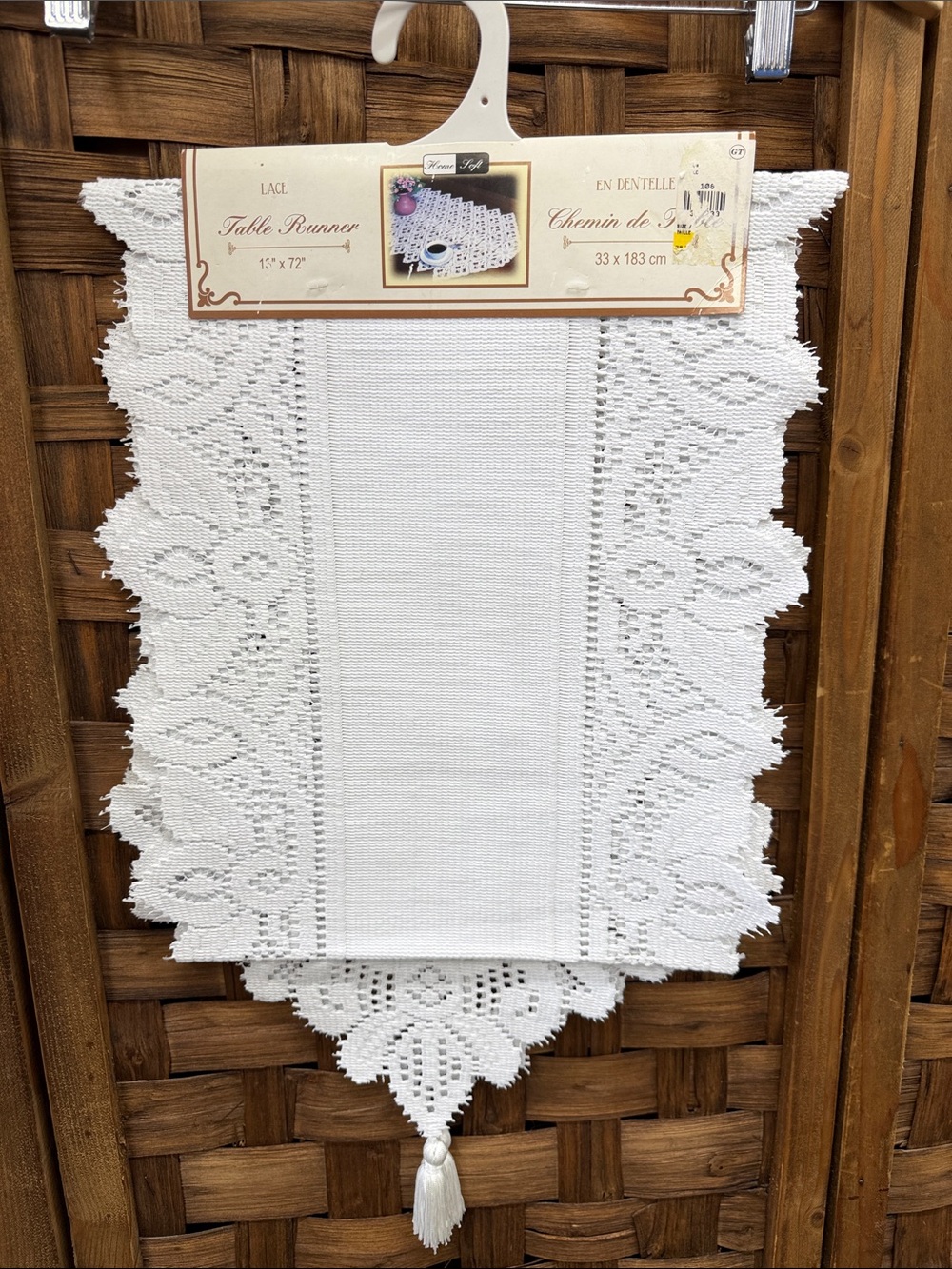 White Lace Table Runner with Tassel